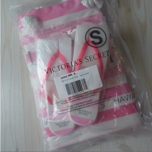 New Victoria's Secret Striped Flip Flops & Tote Bag - Small 5/6 - Picture 4 of 4